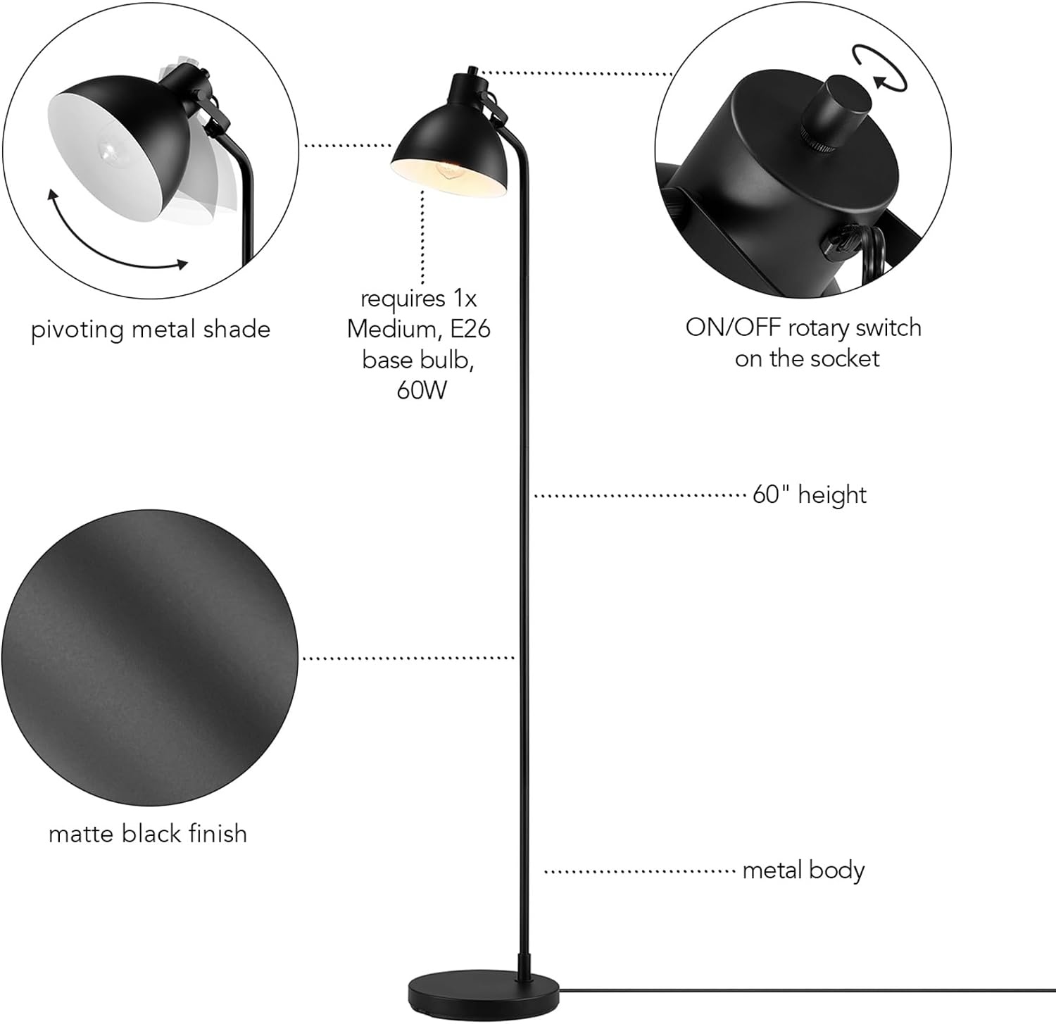 image:imageGlobe Electric 12916 Lex 60 Floor Lamp Black Satin Finish Gold AccentsBlack Fern