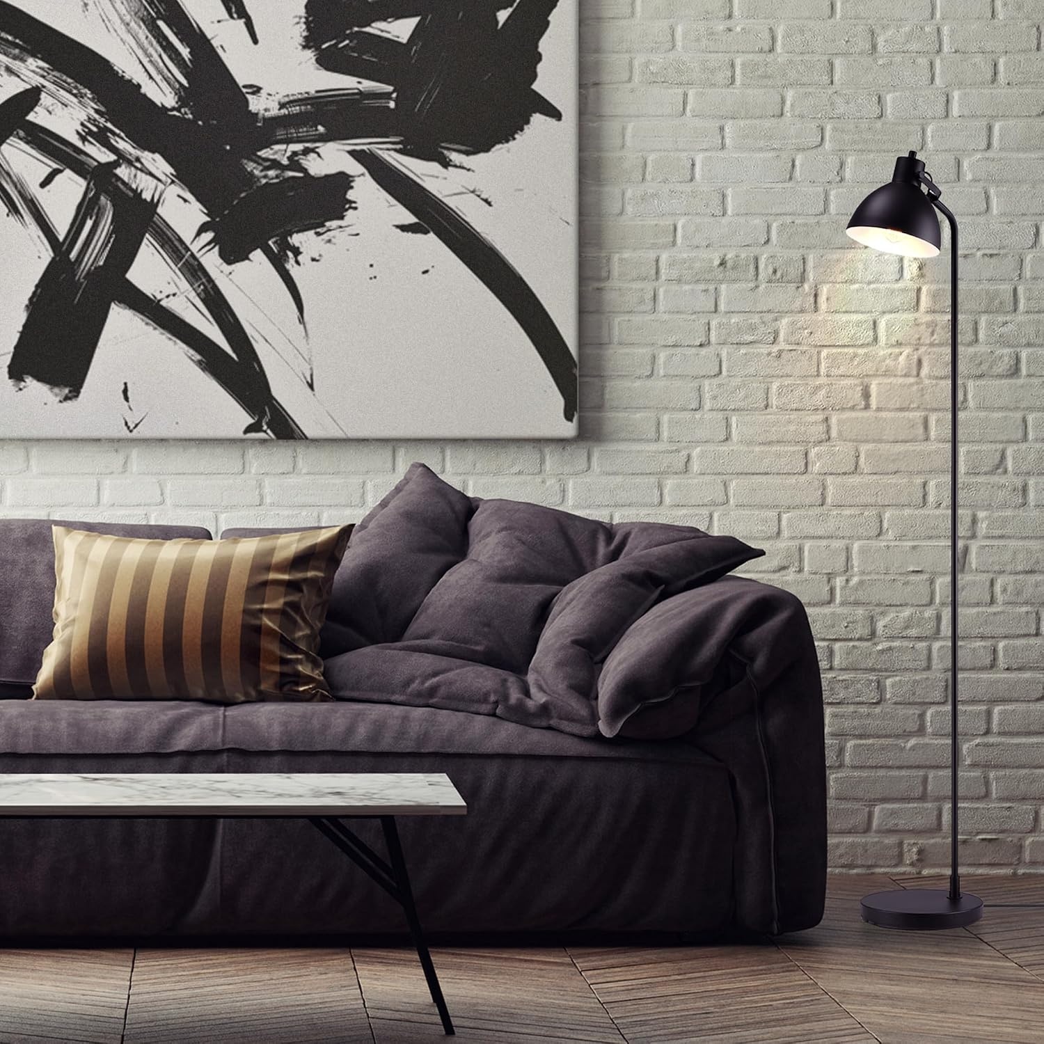 image:imageGlobe Electric 12916 Lex 60 Floor Lamp Black Satin Finish Gold AccentsBlack Fern