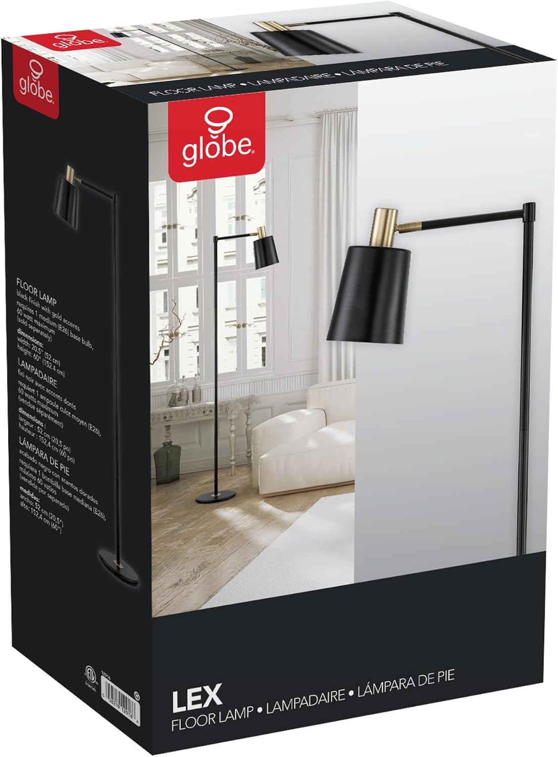image:imageGlobe Electric 12916 Lex 60 Floor Lamp Black Satin Finish Gold AccentsBlack