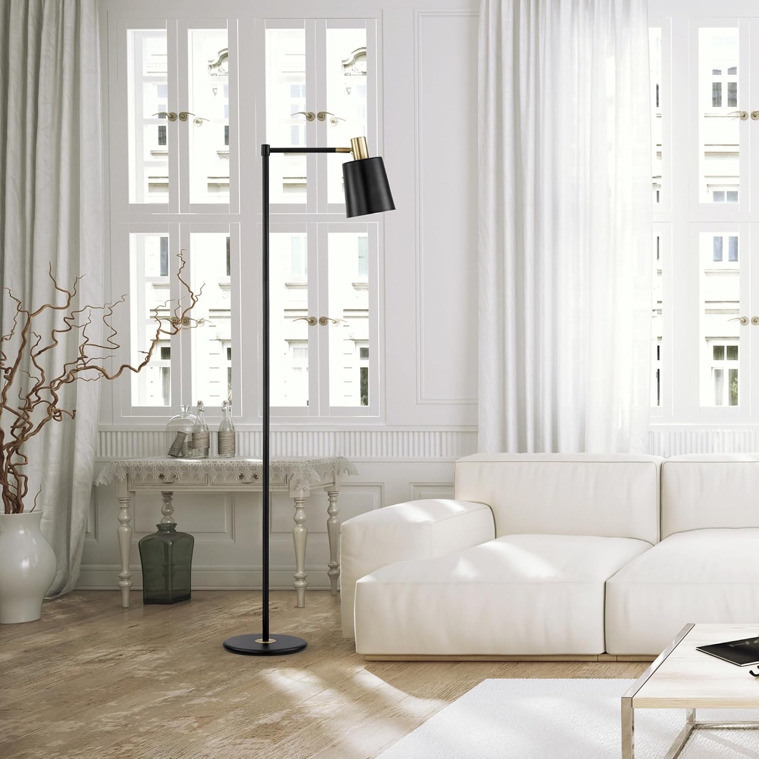 image:imageGlobe Electric 12916 Lex 60 Floor Lamp Black Satin Finish Gold AccentsBlack