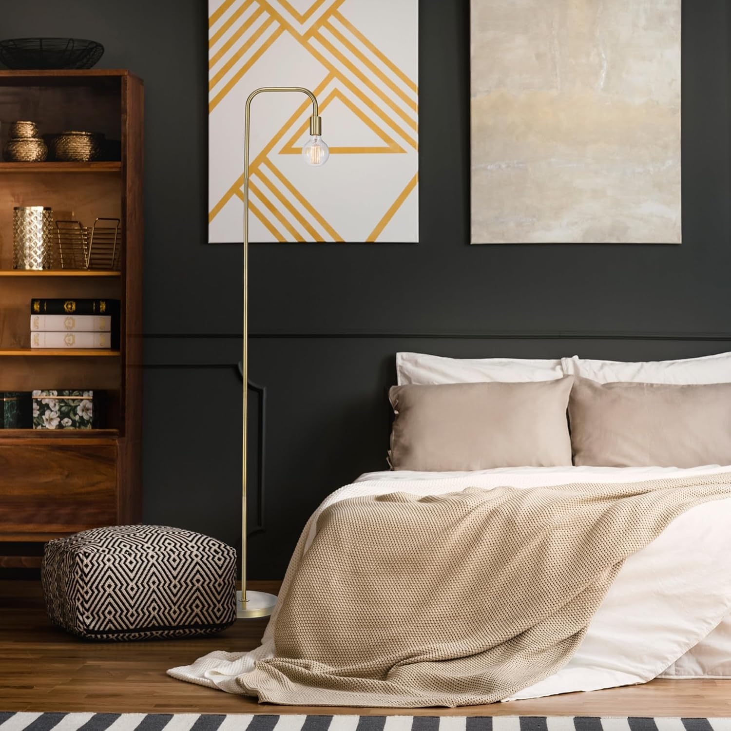 image:imageGlobe Electric 12937 Holden 70 Floor Lamp Black Satin Finish inLine OnOff Foot SwitchMatte Brass