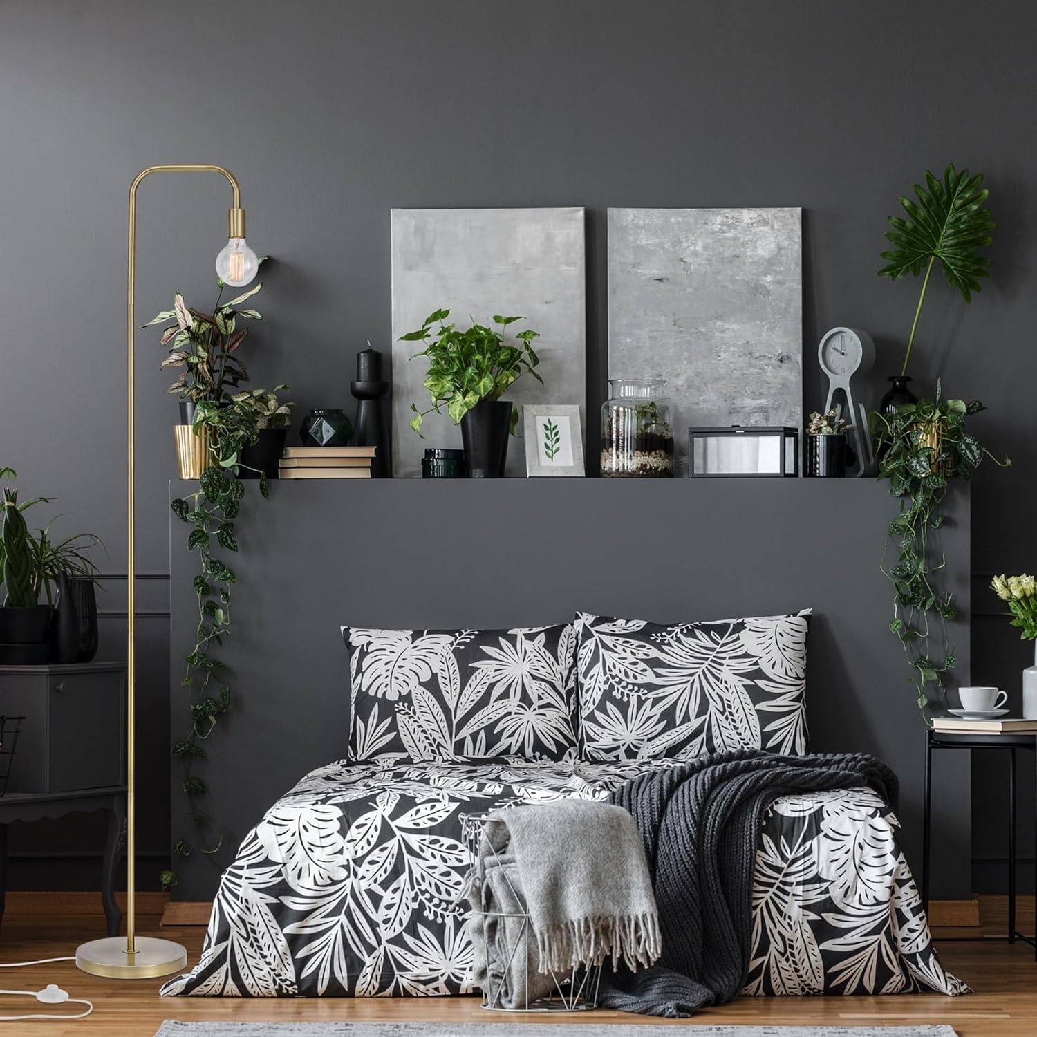image:imageGlobe Electric 12937 Holden 70 Floor Lamp Black Satin Finish inLine OnOff Foot SwitchMatte Brass