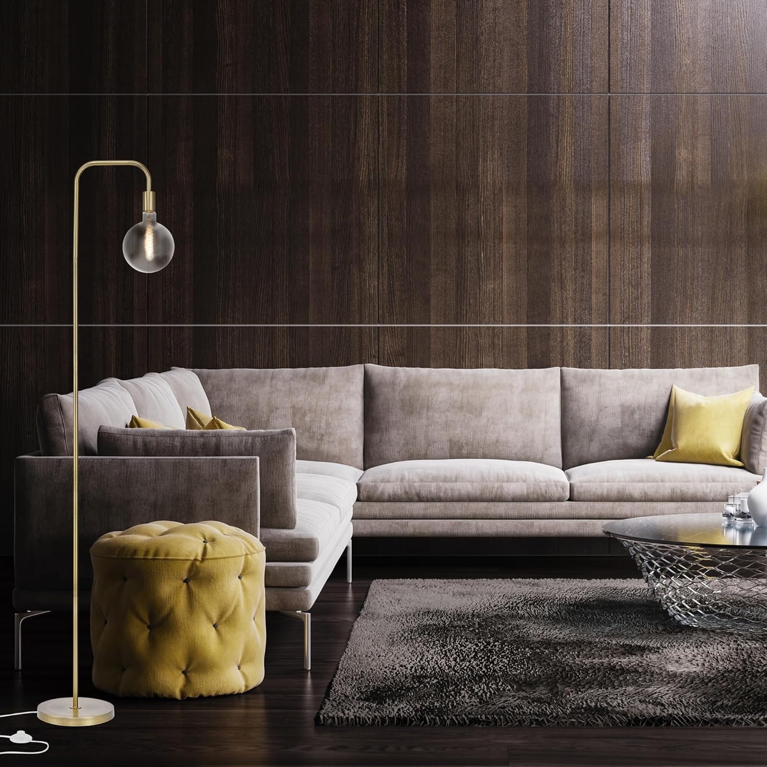image:imageGlobe Electric 12937 Holden 70 Floor Lamp Black Satin Finish inLine OnOff Foot SwitchMatte Brass