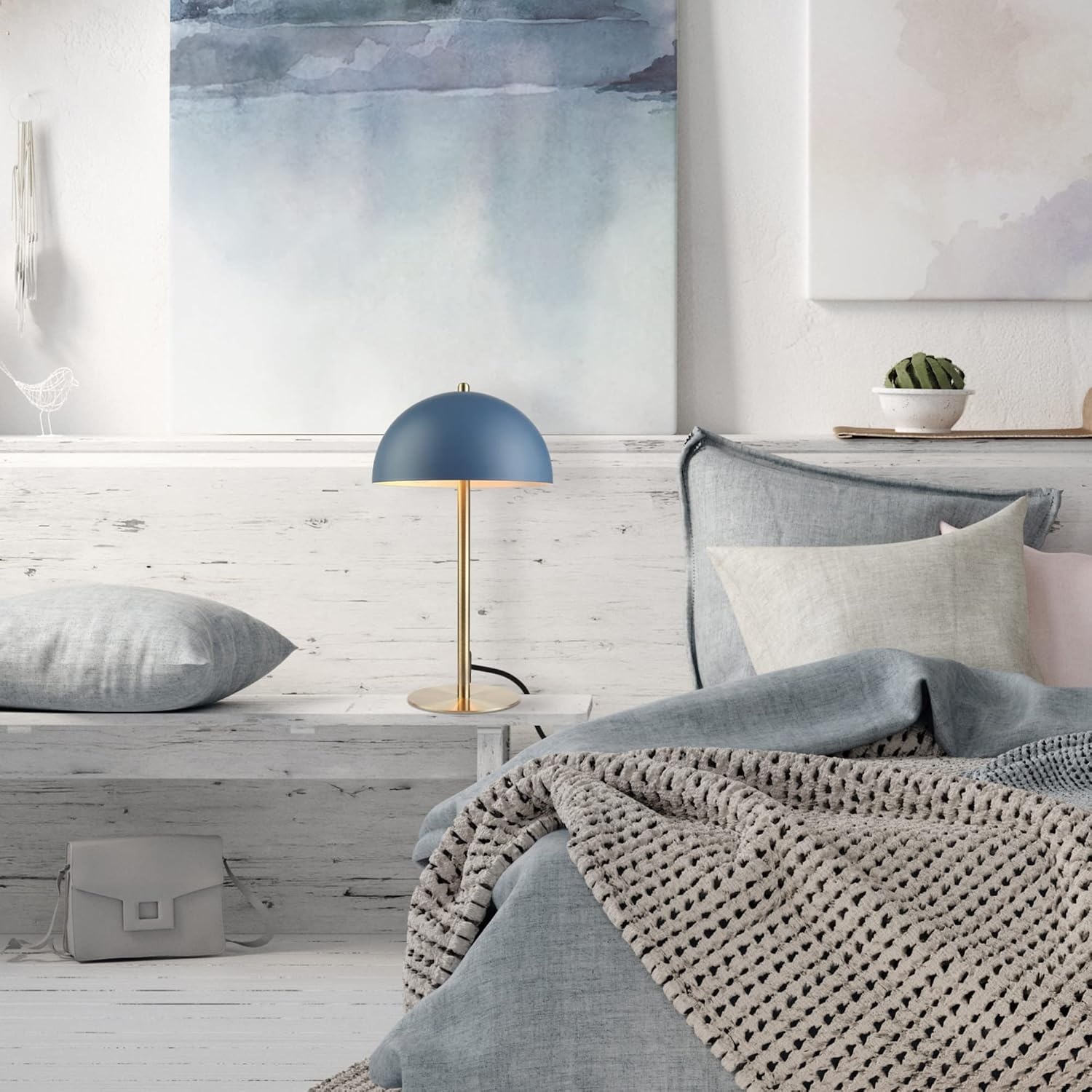 image:imageGlobe Electric 12976 Haydel 21 2Light Table Lamp Matte Brass Double OnOff Pull ChainLuna Blue