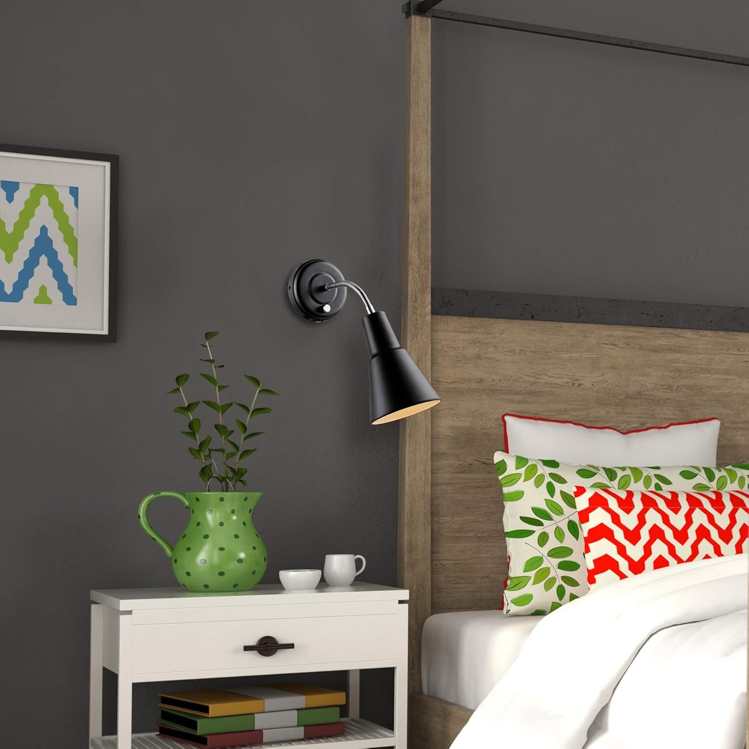 image:imageGlobe Electric 13064 Sophie 1Light Plugin or Hardwire Wall Sconce Chrome Gooseneck Matte Rose 6ft Clear Cord Bulb Not IncludedBlack