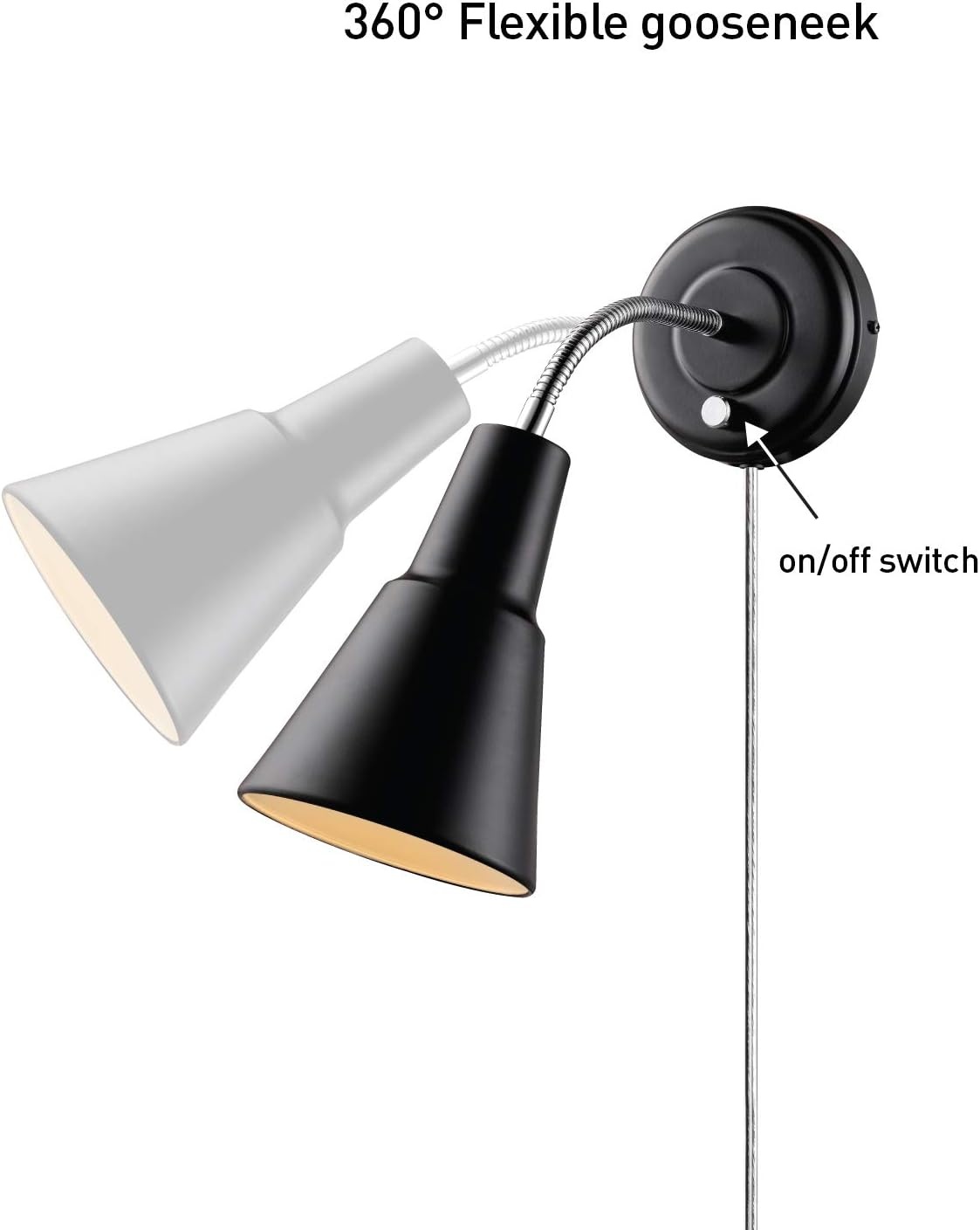 image:imageGlobe Electric 13064 Sophie 1Light Plugin or Hardwire Wall Sconce Chrome Gooseneck Matte Rose 6ft Clear Cord Bulb Not IncludedBlack