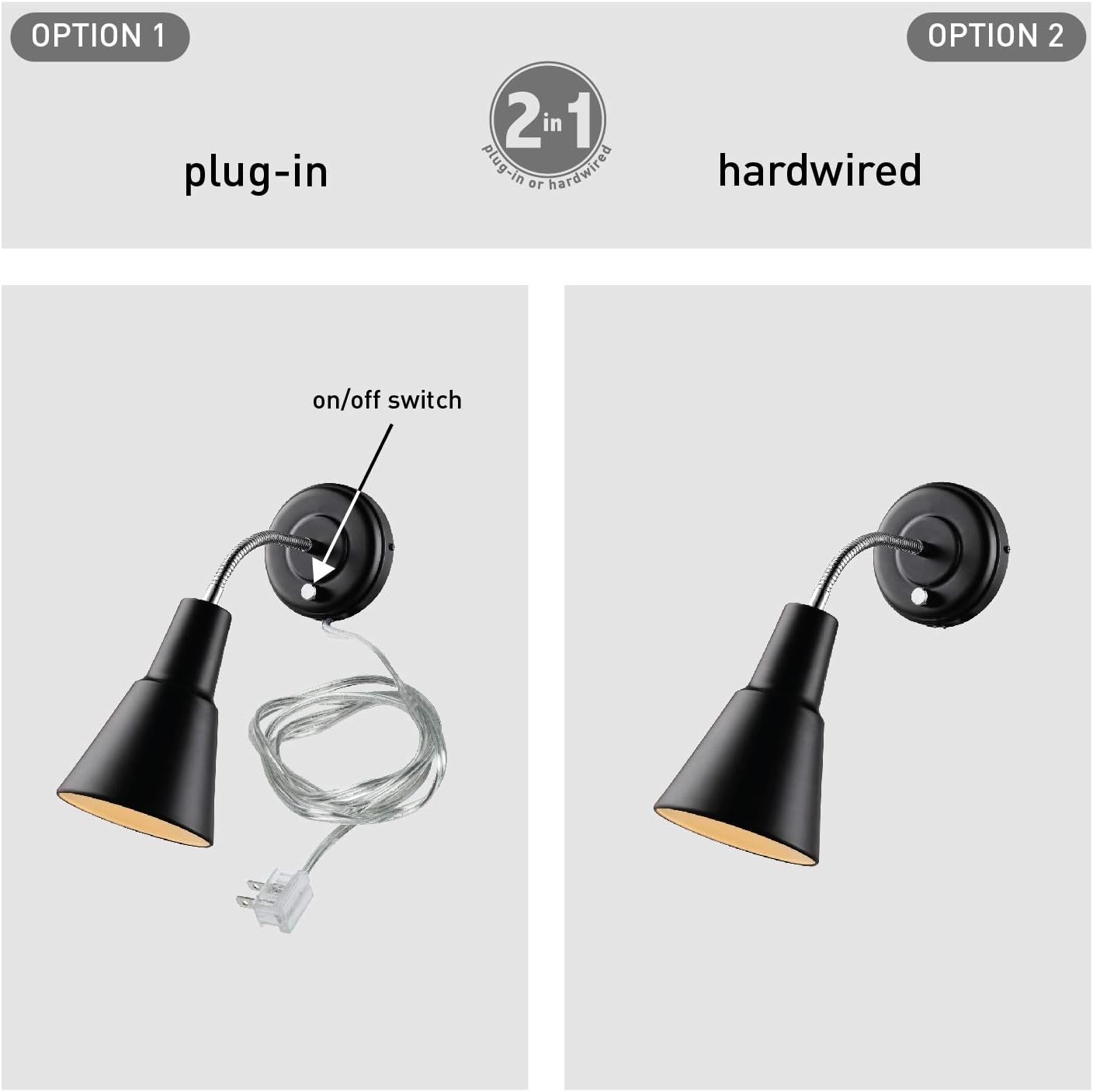 image:imageGlobe Electric 13064 Sophie 1Light Plugin or Hardwire Wall Sconce Chrome Gooseneck Matte Rose 6ft Clear Cord Bulb Not IncludedBlack