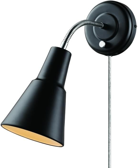 image:imageGlobe Electric 13064 Sophie 1Light Plugin or Hardwire Wall Sconce Chrome Gooseneck Matte Rose 6ft Clear Cord Bulb Not IncludedBlack