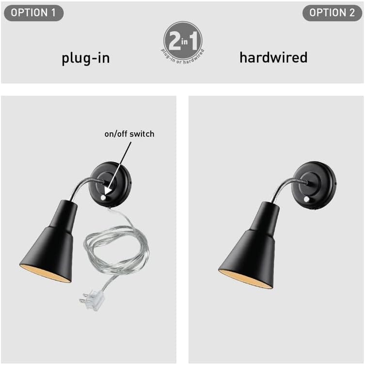 image:imageGlobe Electric 13064 Sophie 1Light Plugin or Hardwire Wall Sconce Chrome Gooseneck Matte Rose 6ft Clear Cord Bulb Not IncludedBlack