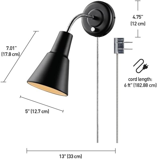 image:imageGlobe Electric 13064 Sophie 1Light Plugin or Hardwire Wall Sconce Chrome Gooseneck Matte Rose 6ft Clear Cord Bulb Not IncludedBlack
