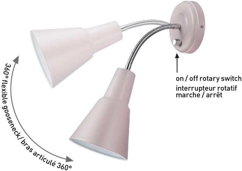 image:imageGlobe Electric 13064 Sophie 1Light Plugin or Hardwire Wall Sconce Chrome Gooseneck Matte Rose 6ft Clear Cord Bulb Not IncludedPink