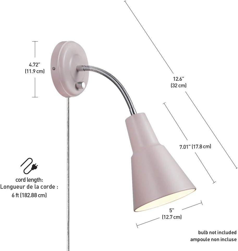 image:imageGlobe Electric 13064 Sophie 1Light Plugin or Hardwire Wall Sconce Chrome Gooseneck Matte Rose 6ft Clear Cord Bulb Not IncludedPink