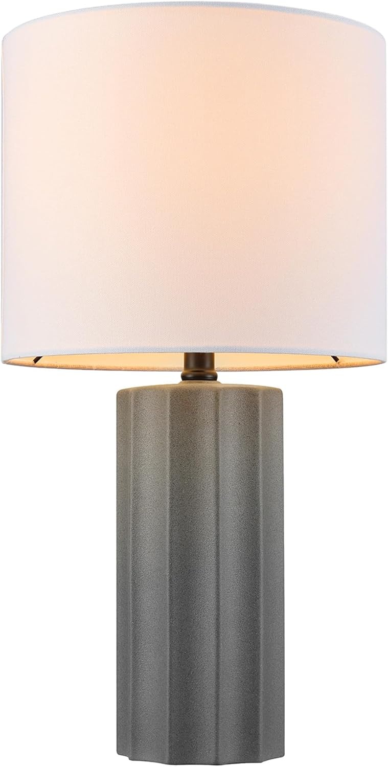 image:imageGlobe Electric 15 Ceramic Table Lamp Matte Black Base WoodToned Accent White Linen Shade Dual Rotary Switch Modern Bedroom or Office Lighting 61000046Dark Grey
