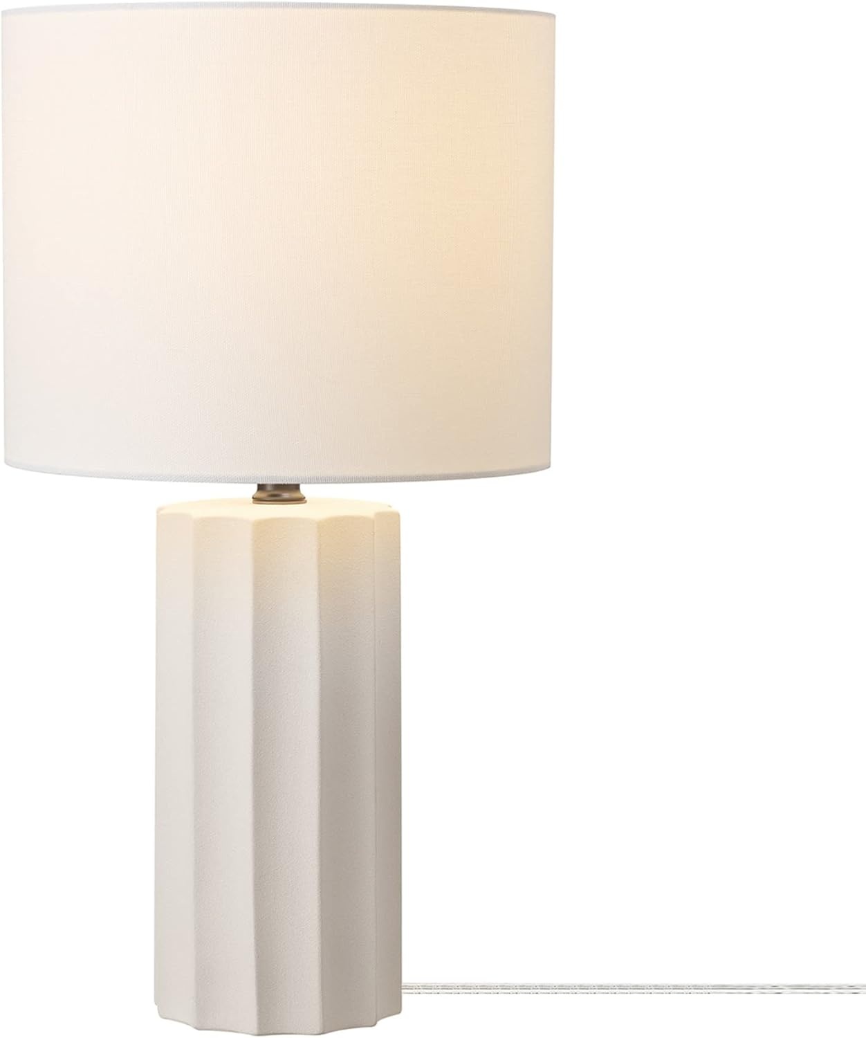 image:imageGlobe Electric 15 Ceramic Table Lamp Matte Black Base WoodToned Accent White Linen Shade Dual Rotary Switch Modern Bedroom or Office Lighting 61000046White Doris