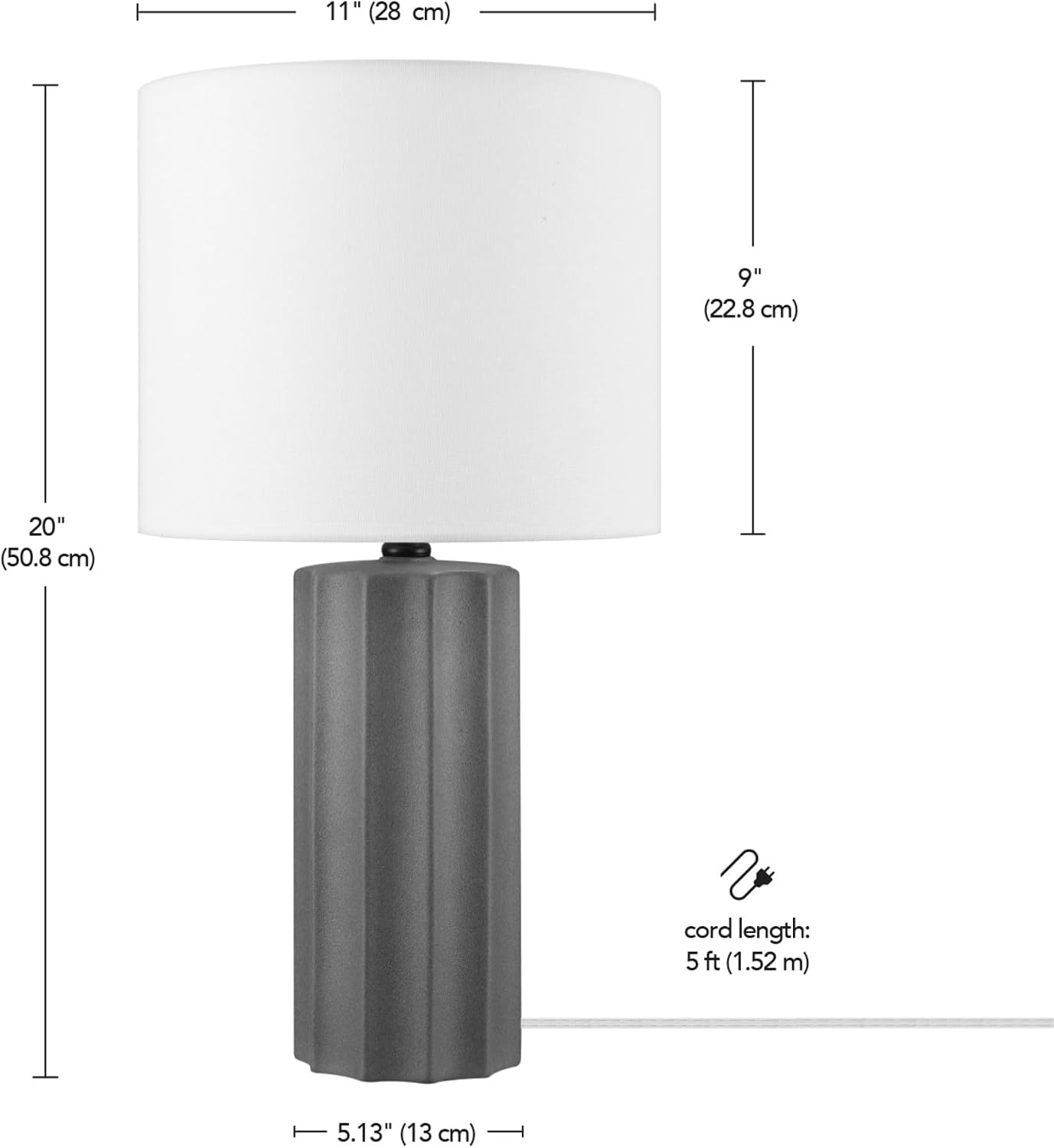 image:imageGlobe Electric 15 Ceramic Table Lamp Matte Black Base WoodToned Accent White Linen Shade Dual Rotary Switch Modern Bedroom or Office Lighting 61000046Dark Grey