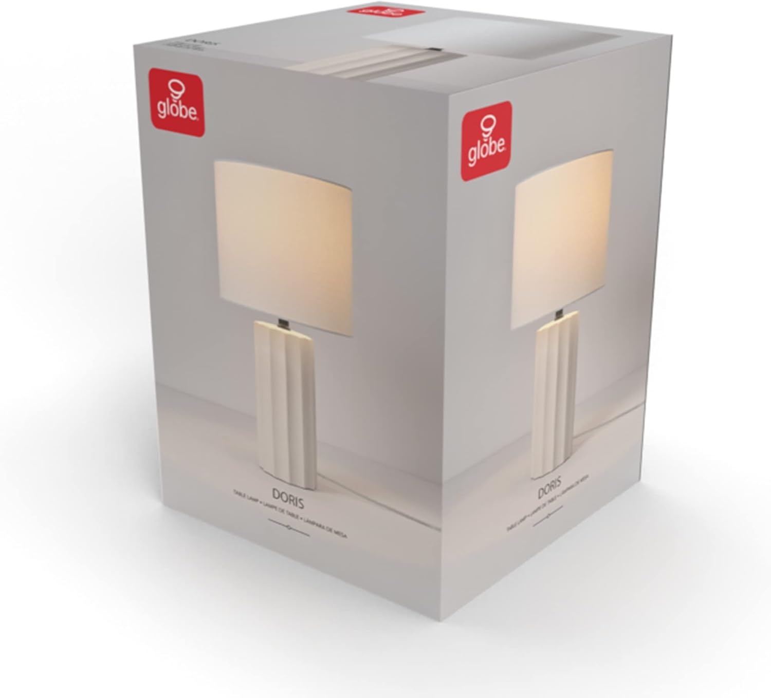 image:imageGlobe Electric 15 Ceramic Table Lamp Matte Black Base WoodToned Accent White Linen Shade Dual Rotary Switch Modern Bedroom or Office Lighting 61000046White Doris