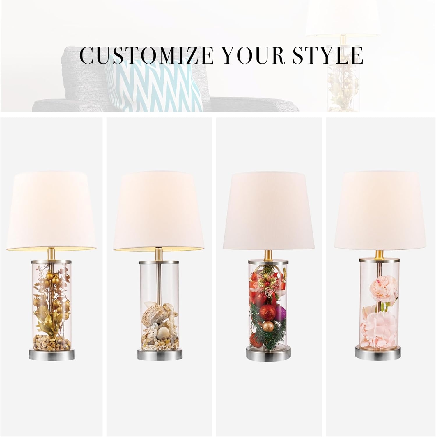 image:imageGlobe Electric 15 Ceramic Table Lamp Matte Black Base WoodToned Accent White Linen Shade Dual Rotary Switch Modern Bedroom or Office Lighting 61000046Steel Clear