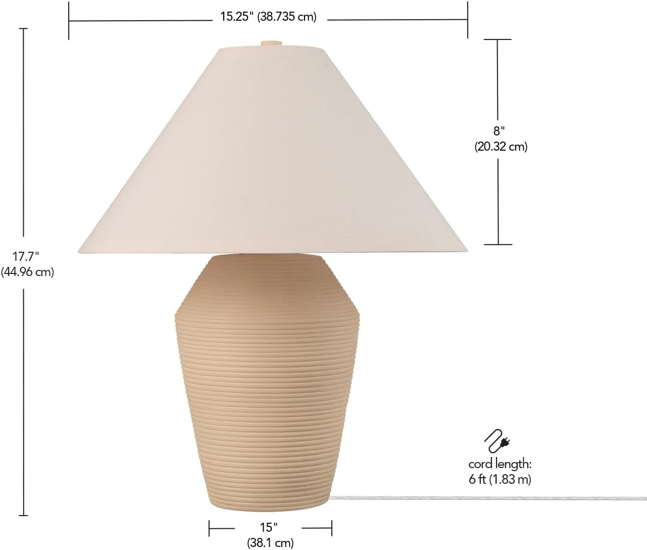 image:imageGlobe Electric 15 Ceramic Table Lamp Matte Black Base WoodToned Accent White Linen Shade Dual Rotary Switch Modern Bedroom or Office Lighting 61000046Tan