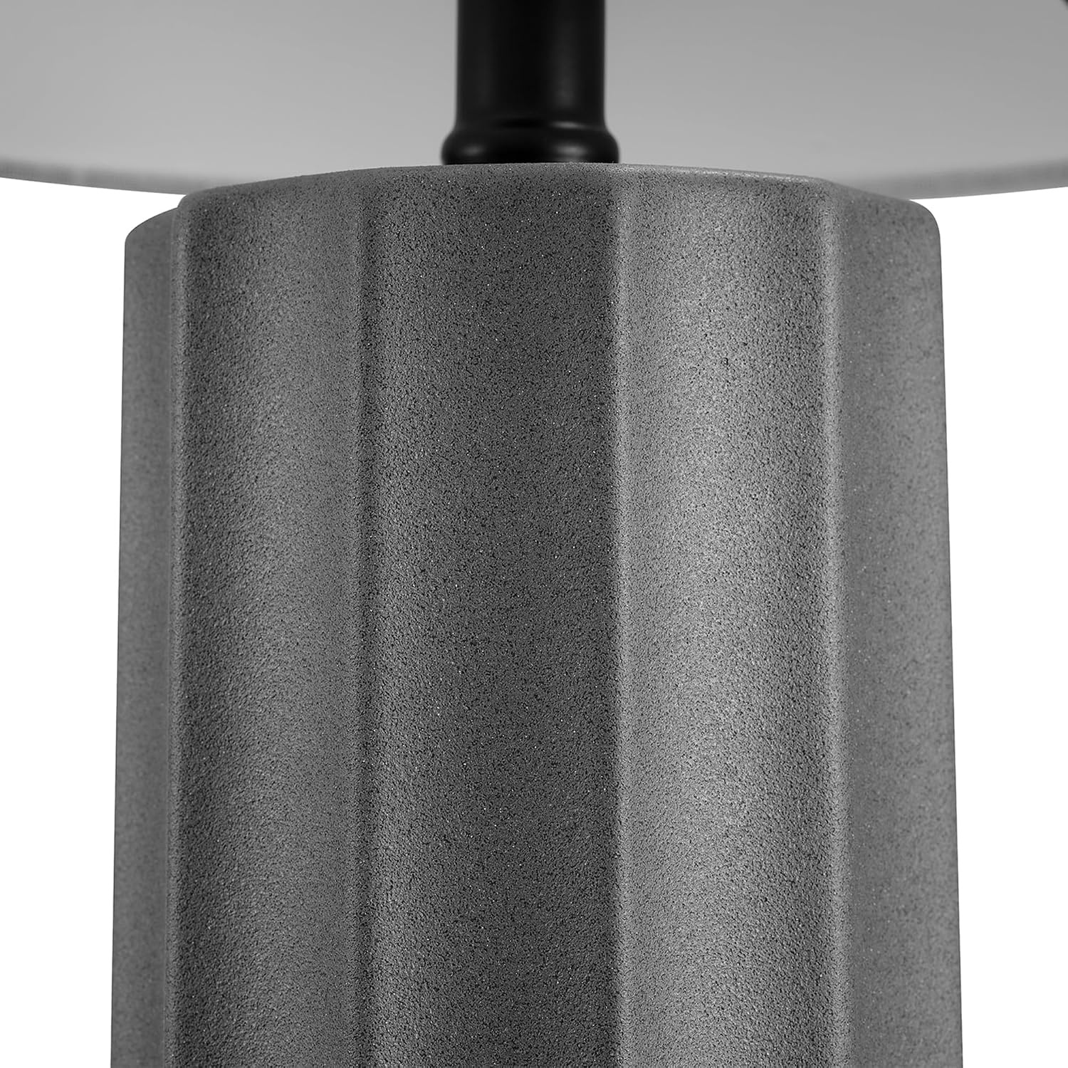 image:imageGlobe Electric 15 Ceramic Table Lamp Matte Black Base WoodToned Accent White Linen Shade Dual Rotary Switch Modern Bedroom or Office Lighting 61000046Dark Grey