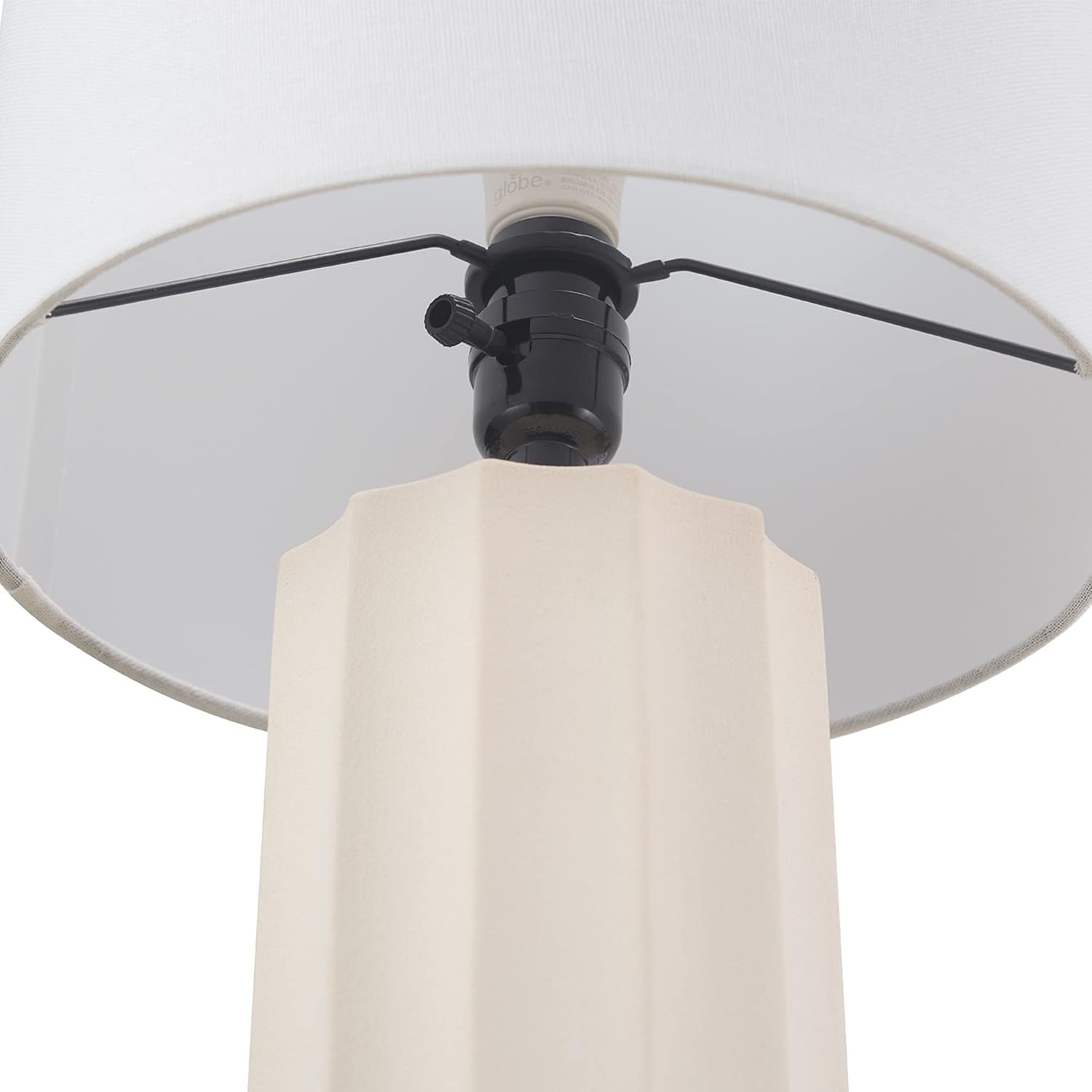 image:imageGlobe Electric 15 Ceramic Table Lamp Matte Black Base WoodToned Accent White Linen Shade Dual Rotary Switch Modern Bedroom or Office Lighting 61000046White Doris
