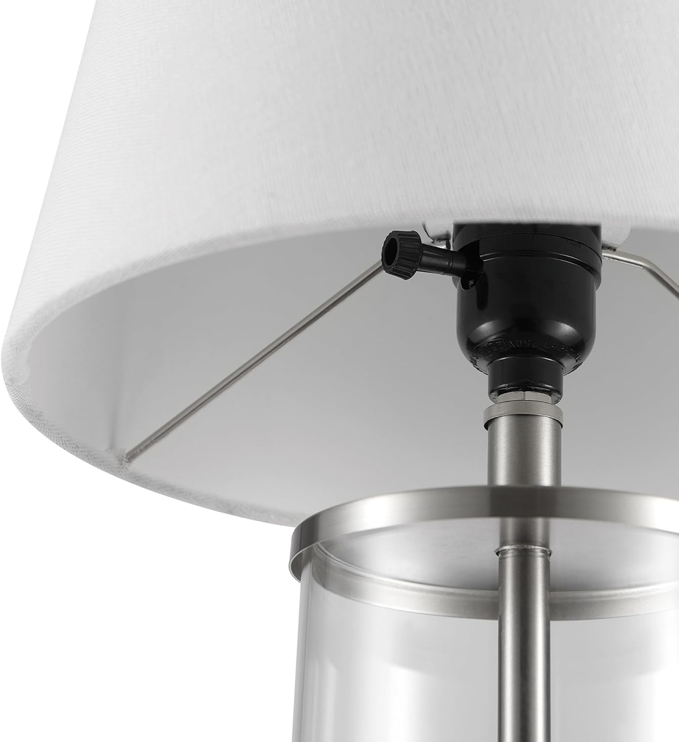 image:imageGlobe Electric 15 Ceramic Table Lamp Matte Black Base WoodToned Accent White Linen Shade Dual Rotary Switch Modern Bedroom or Office Lighting 61000046Steel Clear
