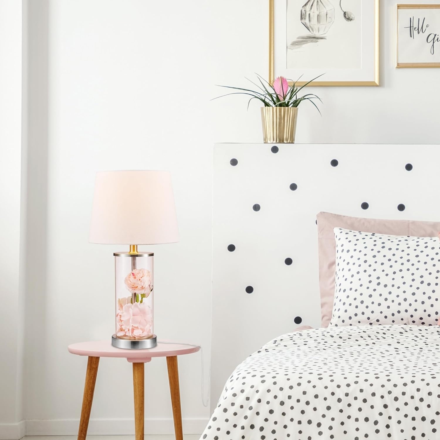 image:imageGlobe Electric 15 Ceramic Table Lamp Matte Black Base WoodToned Accent White Linen Shade Dual Rotary Switch Modern Bedroom or Office Lighting 61000046Steel Clear