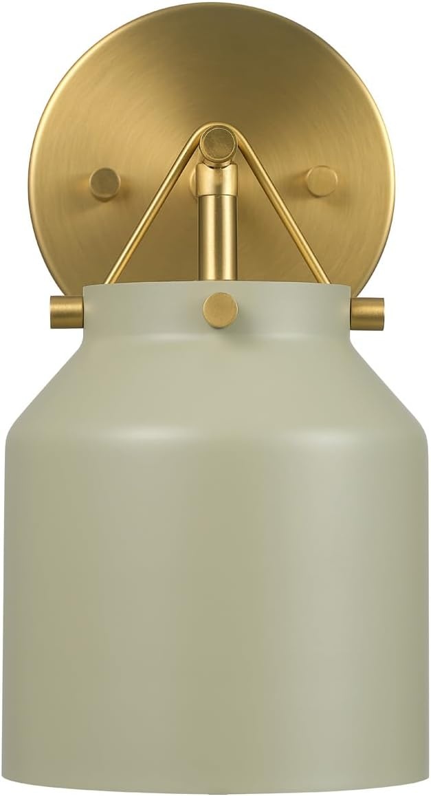 image:imageGlobe Electric 1Light Plugin or Hardwire Wall Sconce Matte Sage Green Matte Brass Accents 6ft Black Braided Fabric Cord inLine Rocker Switch Wall Lights for Living Room Home Dcor