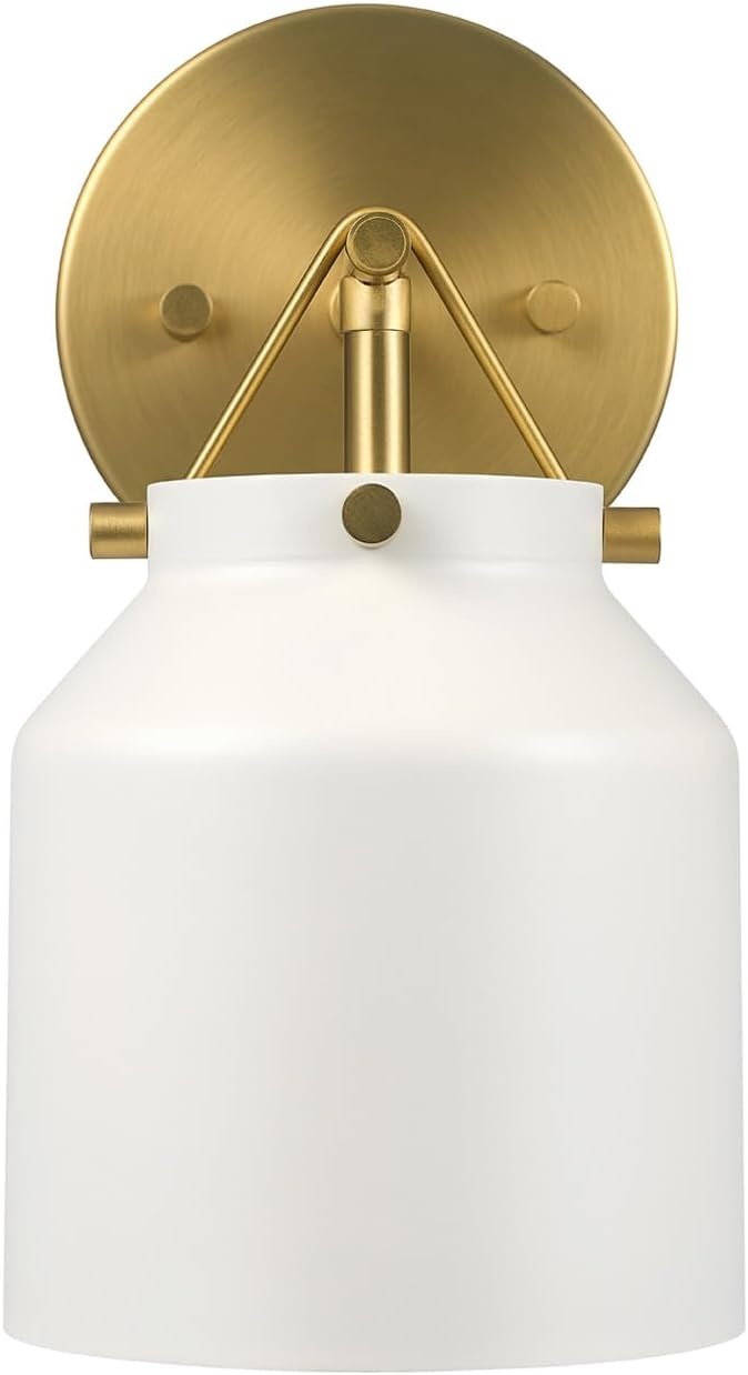 image:imageGlobe Electric 1Light Plugin or Hardwire Wall Sconce Matte White Matte Brass Accents 6ft Black Braided Fabric Cord inLine Rocker Switch Wall Lights for Living Room Home Dcor