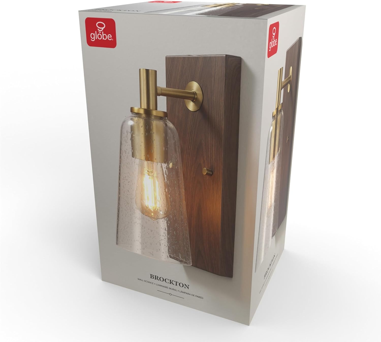 image:imageGlobe Electric 1Light Wall Sconce Matte Brass Ribbed Clear Glass Shade E12 Candelabra Dimmable 65000103Dark Wood
