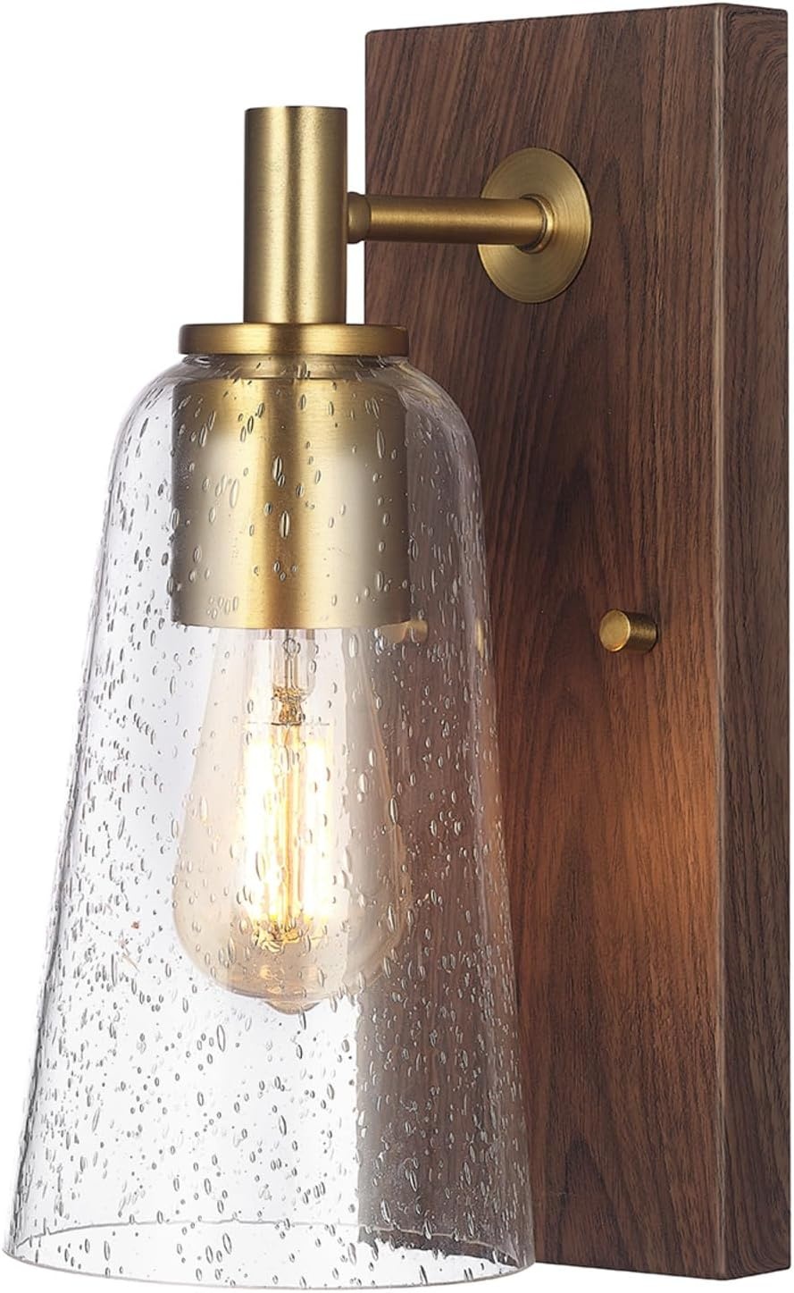 image:imageGlobe Electric 1Light Wall Sconce Matte Brass Ribbed Clear Glass Shade E12 Candelabra Dimmable 65000103Dark Wood
