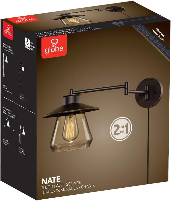 image:imageGlobe Electric 1Light Wall Sconce Matte Brass Ribbed Clear Glass Shade E12 Candelabra Dimmable 65000103OilRubbed Bronze