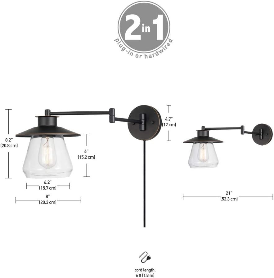image:imageGlobe Electric 1Light Wall Sconce Matte Brass Ribbed Clear Glass Shade E12 Candelabra Dimmable 65000103OilRubbed Bronze