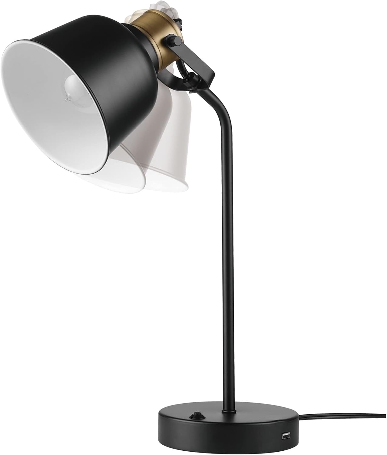 image:imageGlobe Electric 30297 Dakota 18 Desk Lamp with 21 USB Port Matte Black Brass Accents Push Button OnOff Switch