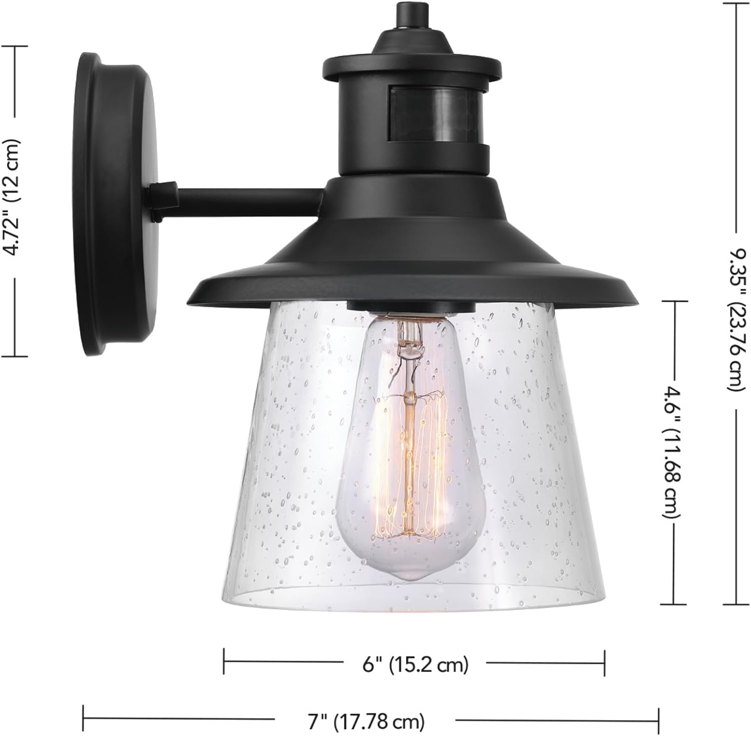 image:imageGlobe Electric 44094 1Light OutdoorIndoor Wall Sconce Black Finish Seeded Glass Shade Coastal Modern Design WeatherResistant E26 BaseBlack Juno