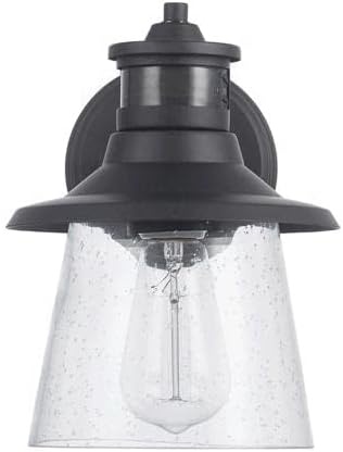 image:imageGlobe Electric 44094 1Light OutdoorIndoor Wall Sconce Black Finish Seeded Glass Shade Coastal Modern Design WeatherResistant E26 BaseBlack Juno
