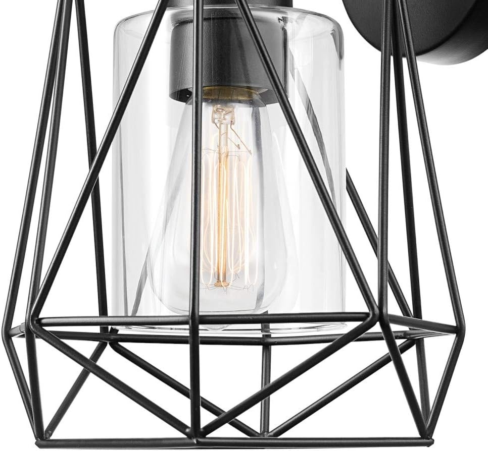 image:imageGlobe Electric 44094 1Light OutdoorIndoor Wall Sconce Black Finish Seeded Glass Shade Coastal Modern Design WeatherResistant E26 BaseBlack Sansa