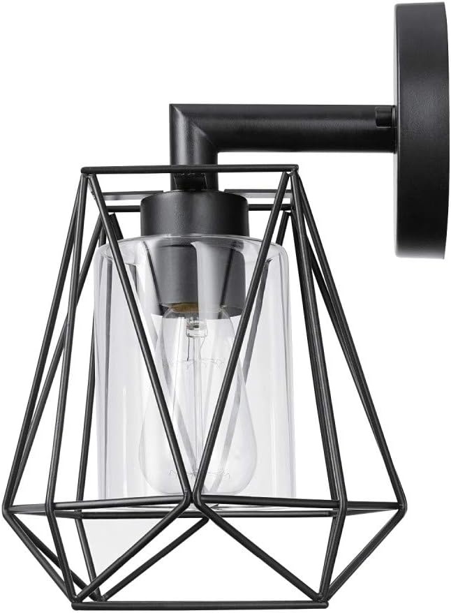 image:imageGlobe Electric 44094 1Light OutdoorIndoor Wall Sconce Black Finish Seeded Glass Shade Coastal Modern Design WeatherResistant E26 BaseBlack Sansa