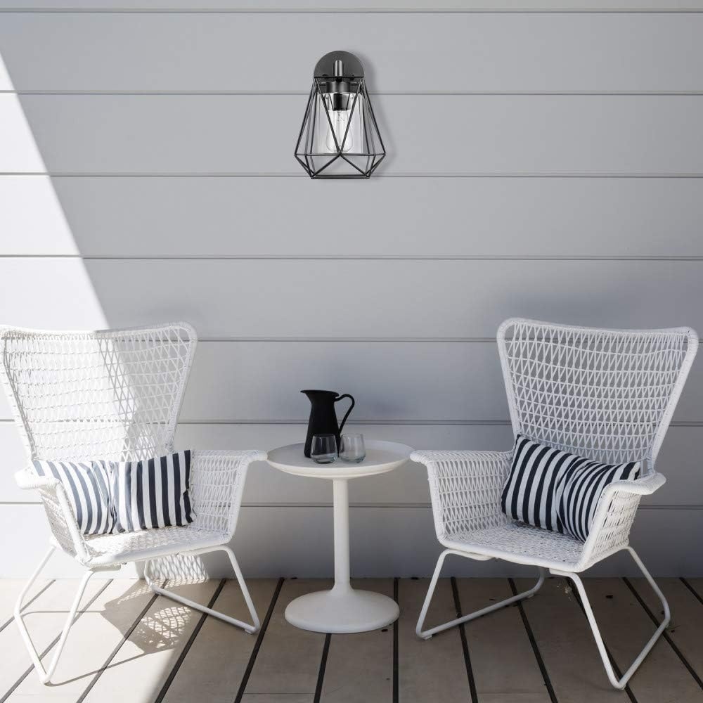 image:imageGlobe Electric 44094 1Light OutdoorIndoor Wall Sconce Black Finish Seeded Glass Shade Coastal Modern Design WeatherResistant E26 BaseBlack Sansa