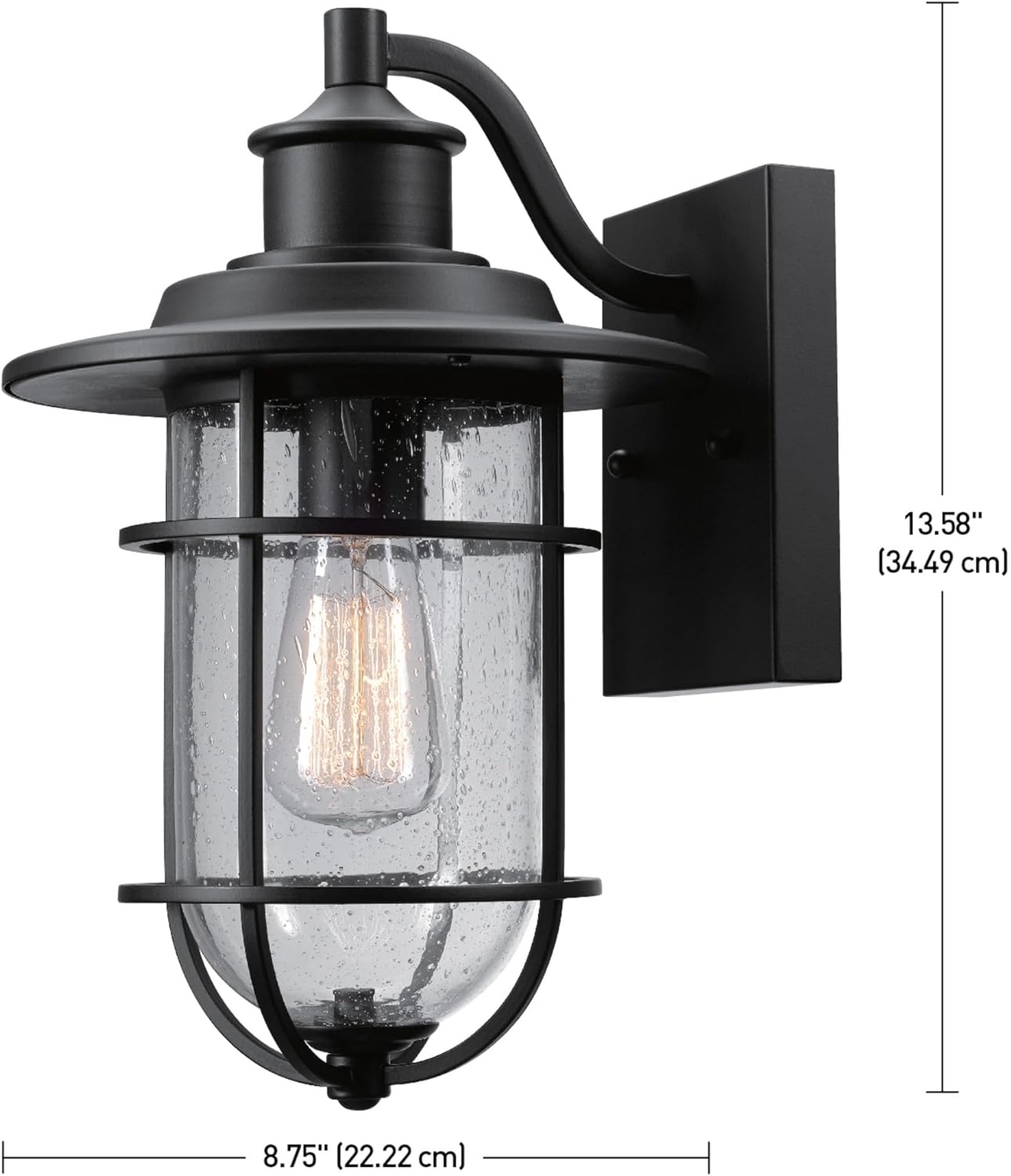 image:imageGlobe Electric 44094 1Light OutdoorIndoor Wall Sconce Black Finish Seeded Glass Shade Coastal Modern Design WeatherResistant E26 BaseBlack Turner