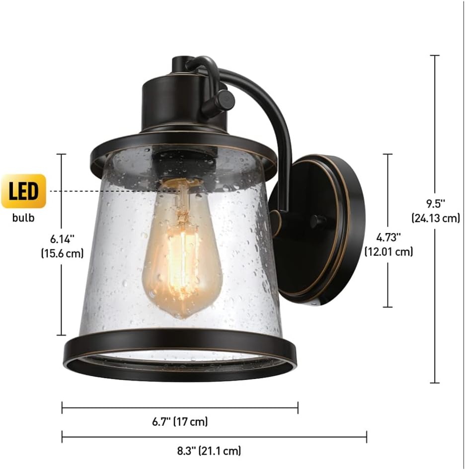 image:imageGlobe Electric 44094 1Light OutdoorIndoor Wall Sconce Black Finish Seeded Glass Shade Coastal Modern Design WeatherResistant E26 BaseBronze Charlie