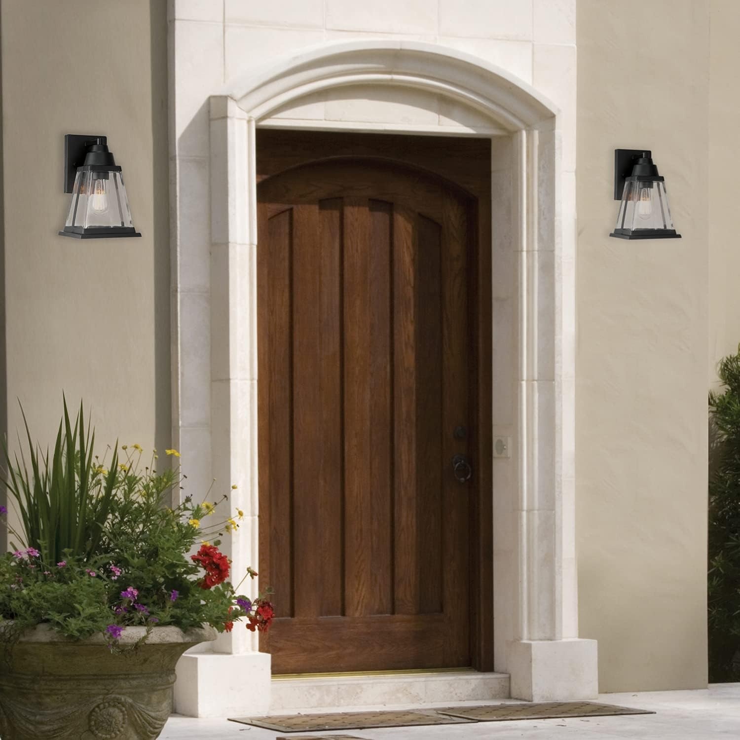 image:imageGlobe Electric 44094 1Light OutdoorIndoor Wall Sconce Black Finish Seeded Glass Shade Coastal Modern Design WeatherResistant E26 BaseBronze Merle