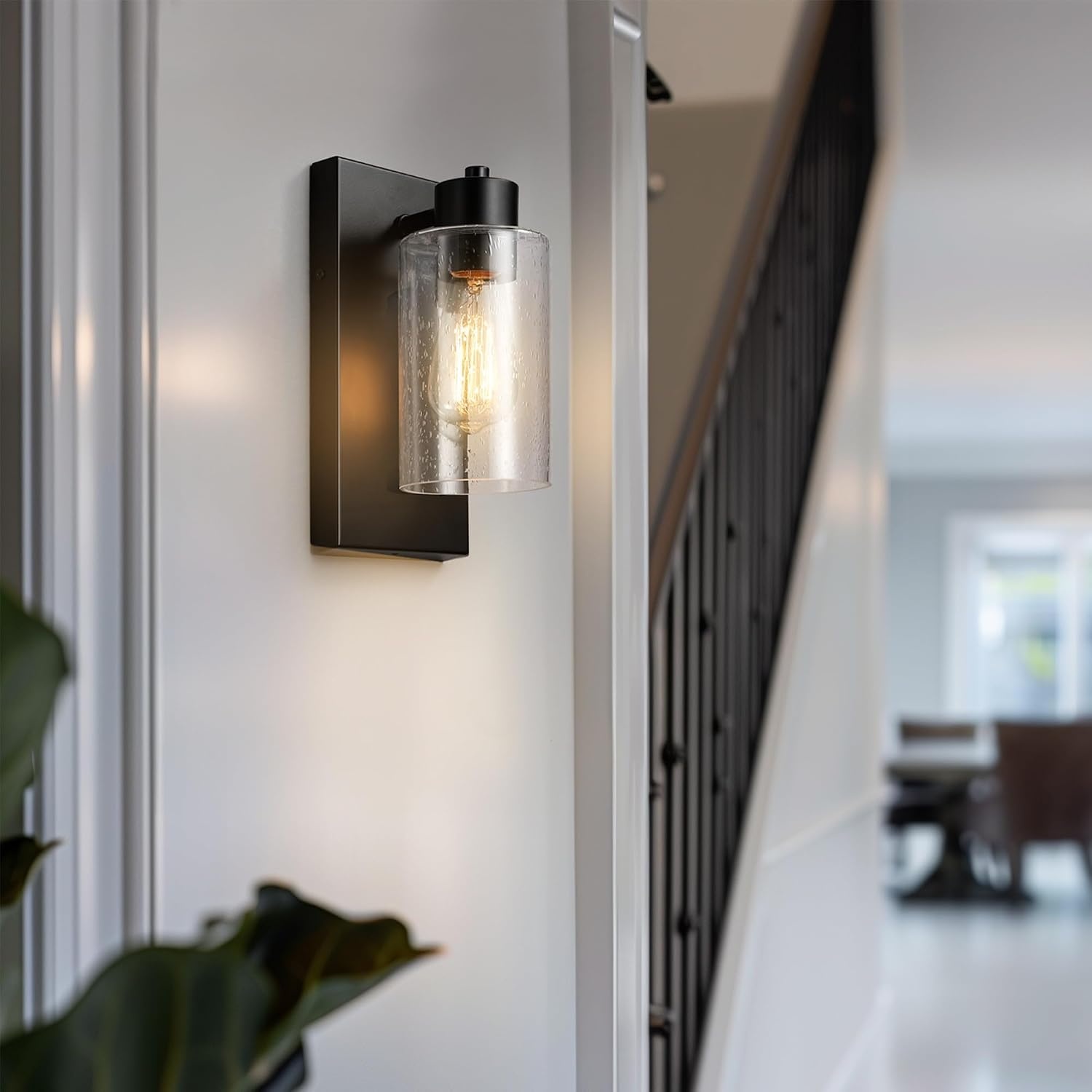 image:imageGlobe Electric 44094 1Light OutdoorIndoor Wall Sconce Black Finish Seeded Glass Shade Coastal Modern Design WeatherResistant E26 BaseBronze Yara