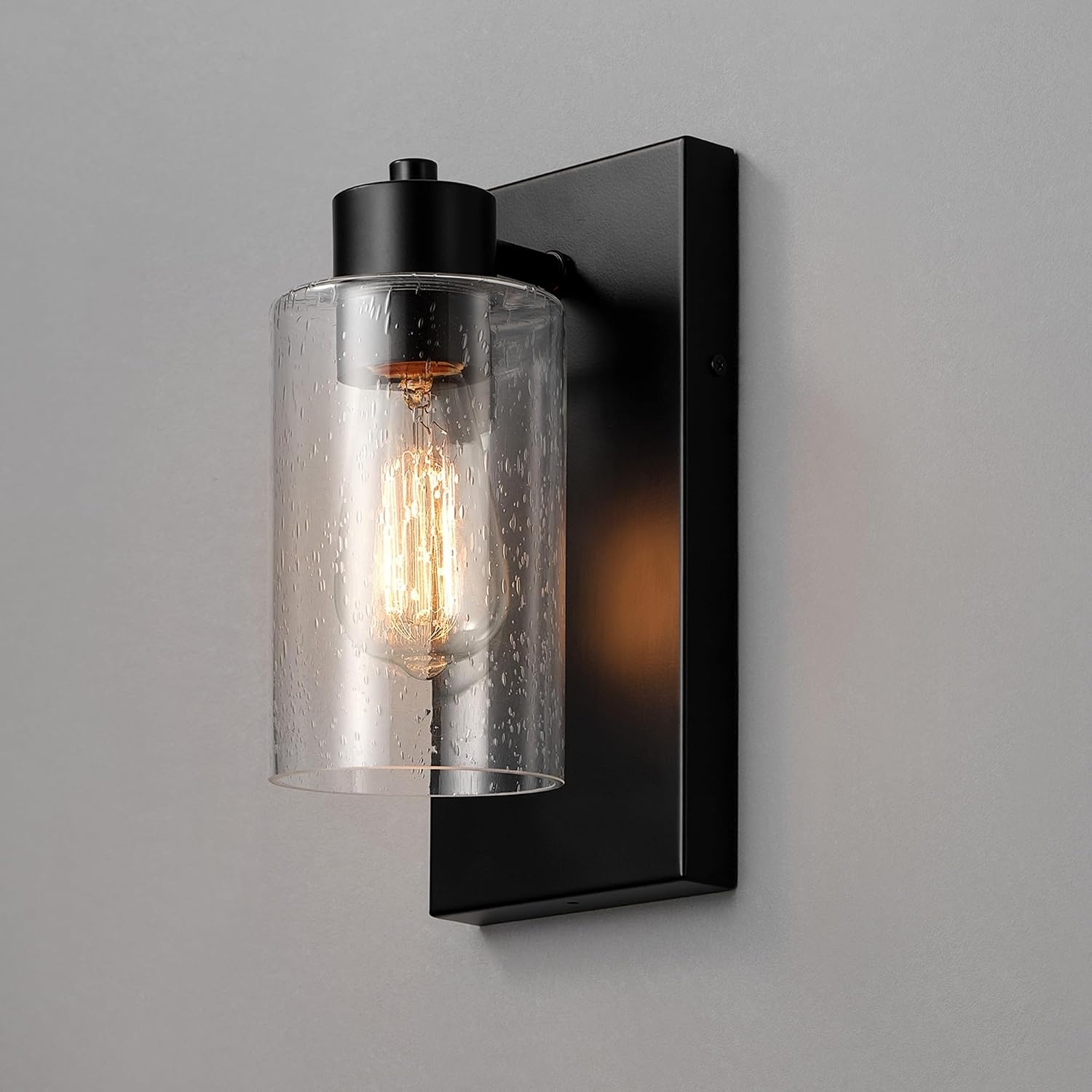 image:imageGlobe Electric 44094 1Light OutdoorIndoor Wall Sconce Black Finish Seeded Glass Shade Coastal Modern Design WeatherResistant E26 BaseBronze Yara