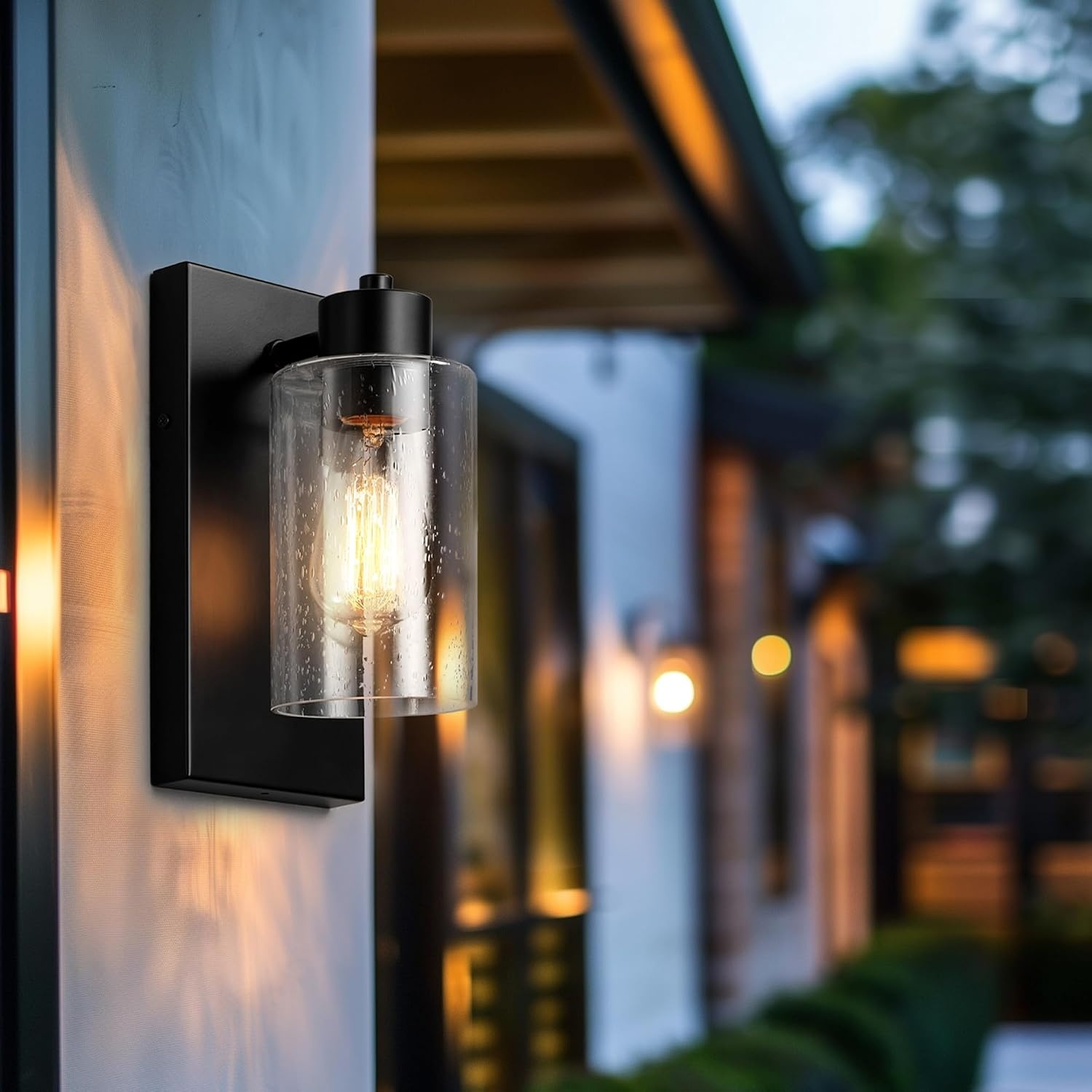 image:imageGlobe Electric 44094 1Light OutdoorIndoor Wall Sconce Black Finish Seeded Glass Shade Coastal Modern Design WeatherResistant E26 BaseBronze Yara