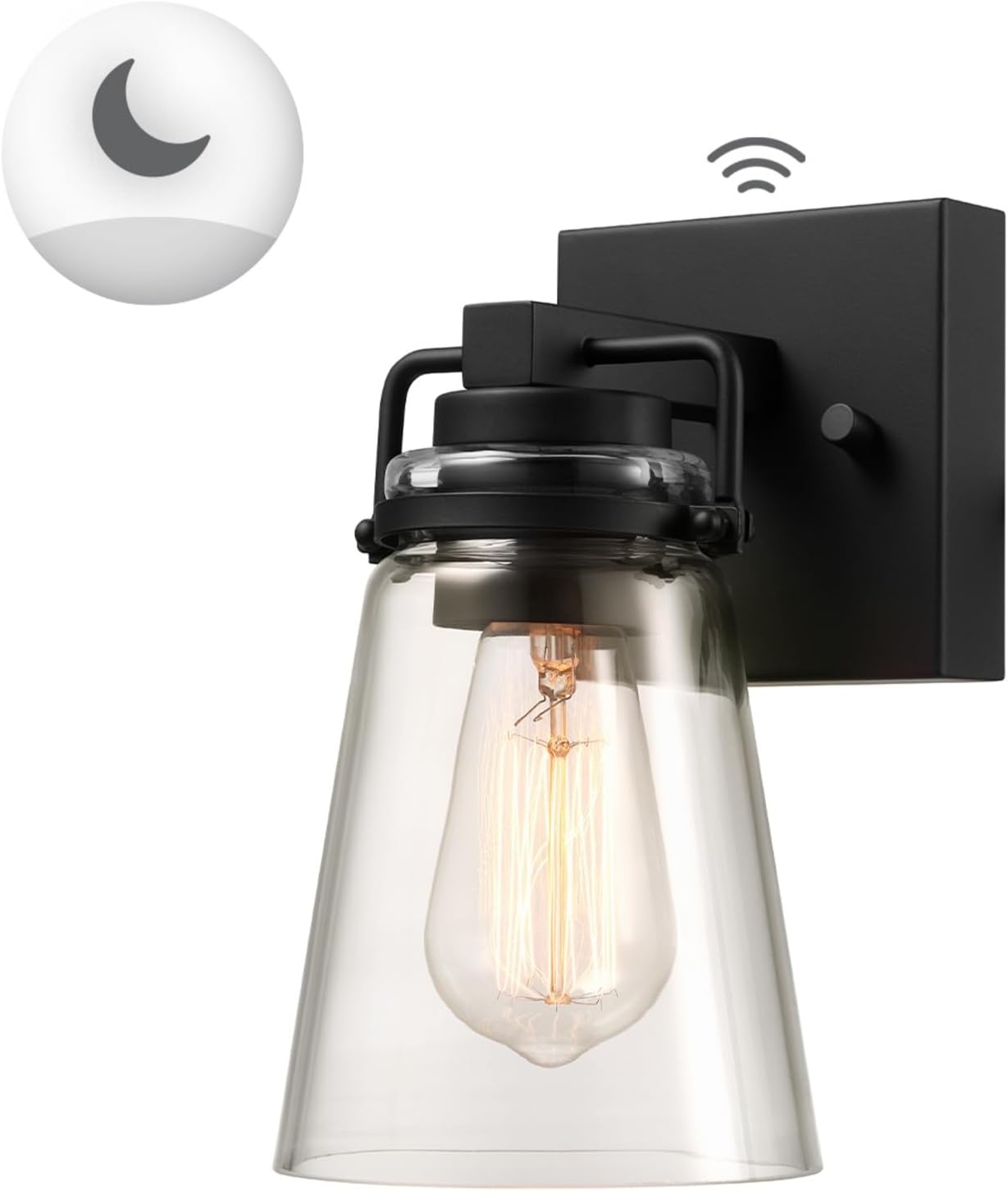 image:imageGlobe Electric 44094 1Light OutdoorIndoor Wall Sconce Black Finish Seeded Glass Shade Coastal Modern Design WeatherResistant E26 BaseMatte Black Dorian