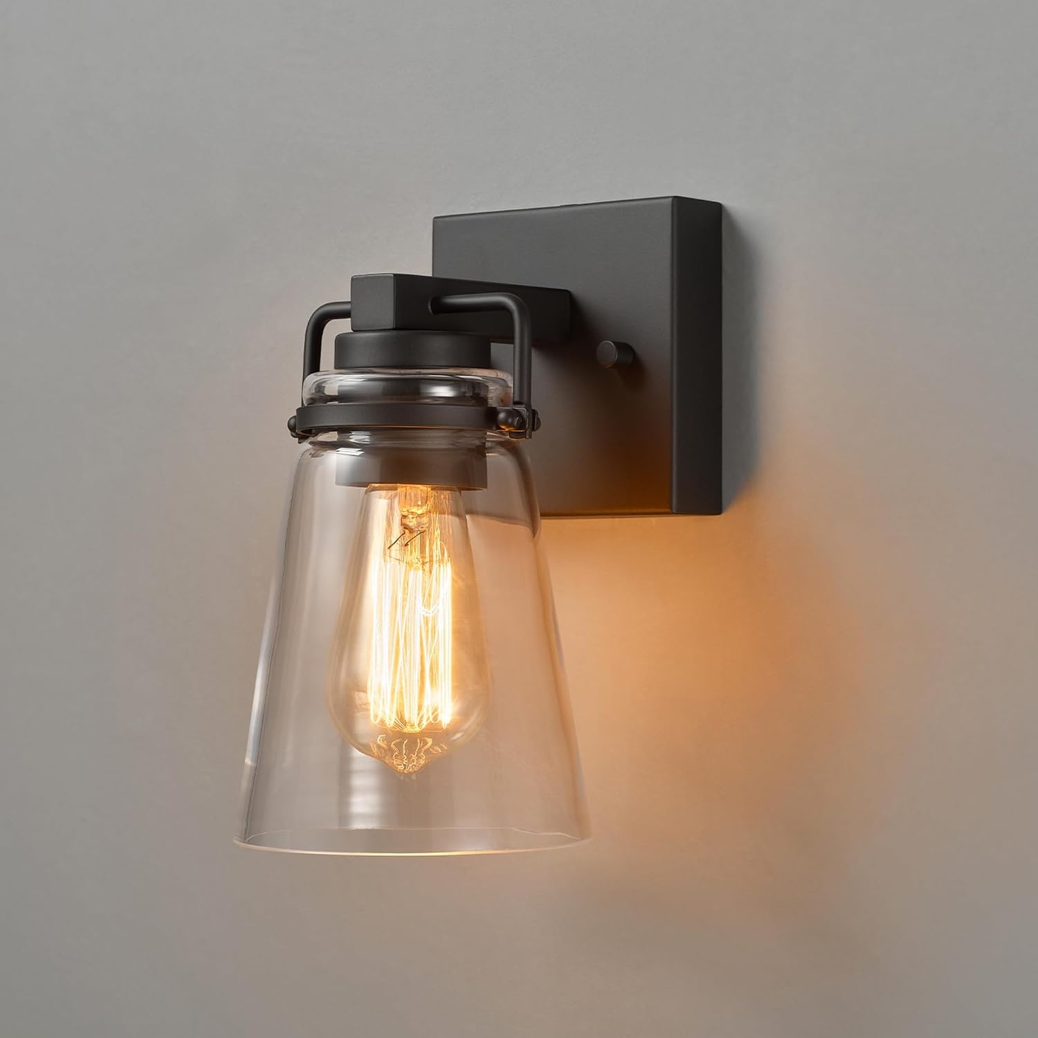 image:imageGlobe Electric 44094 1Light OutdoorIndoor Wall Sconce Black Finish Seeded Glass Shade Coastal Modern Design WeatherResistant E26 BaseMatte Black Dorian
