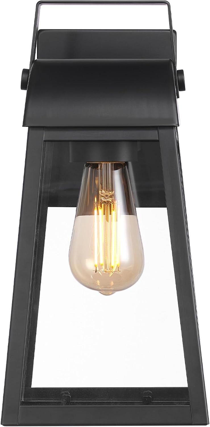 image:imageGlobe Electric 44094 1Light OutdoorIndoor Wall Sconce Black Finish Seeded Glass Shade Coastal Modern Design WeatherResistant E26 BaseMatte Black Shea