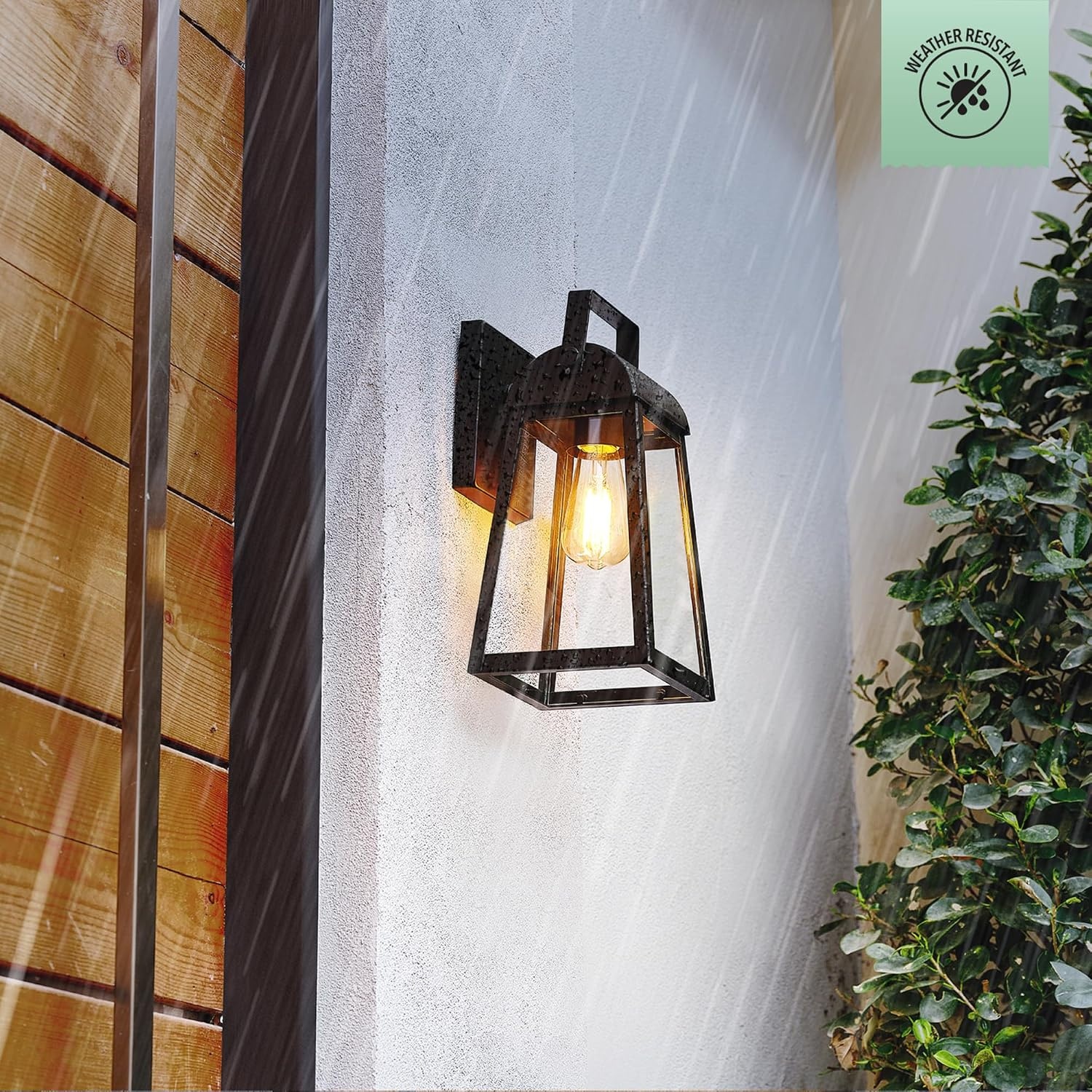 image:imageGlobe Electric 44094 1Light OutdoorIndoor Wall Sconce Black Finish Seeded Glass Shade Coastal Modern Design WeatherResistant E26 BaseMatte Black Shea