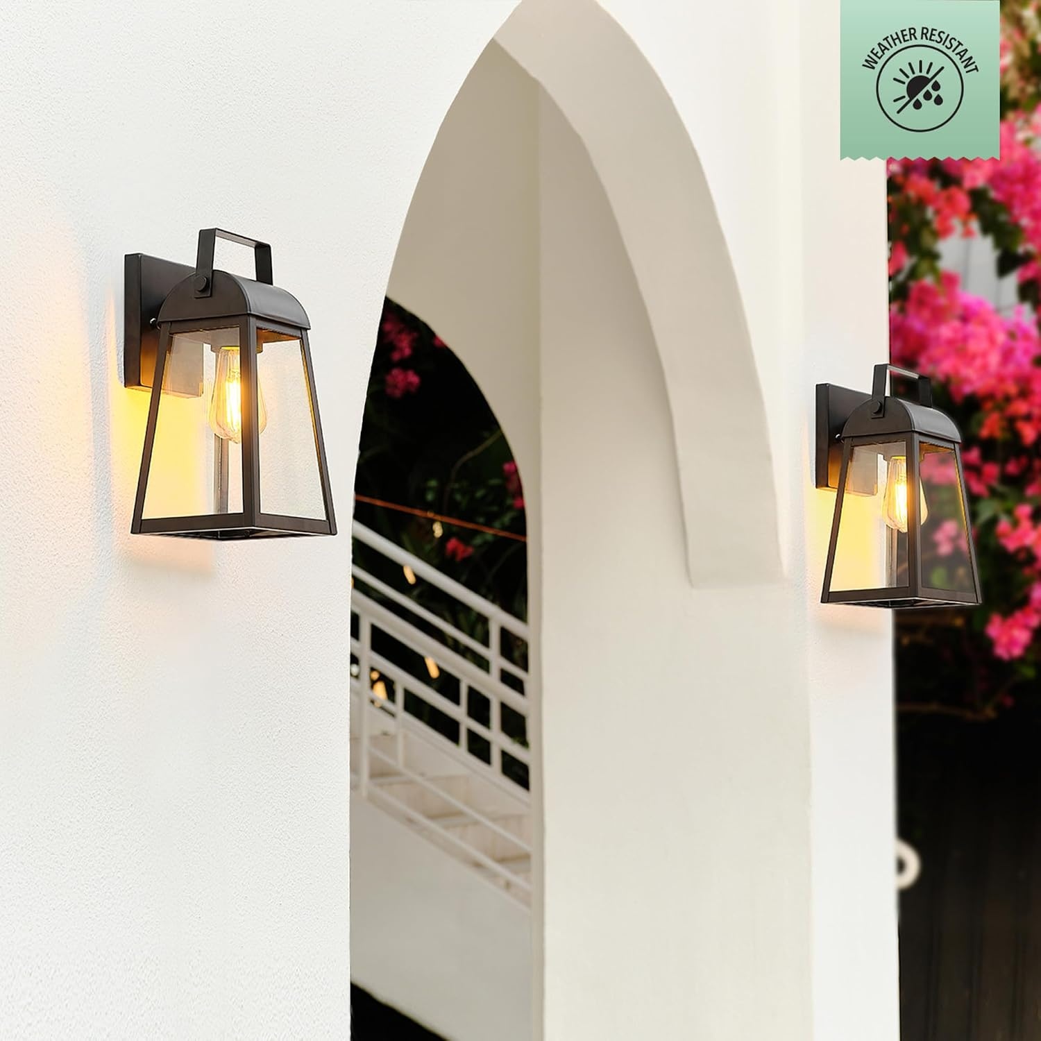 image:imageGlobe Electric 44094 1Light OutdoorIndoor Wall Sconce Black Finish Seeded Glass Shade Coastal Modern Design WeatherResistant E26 BaseMatte Black Shea