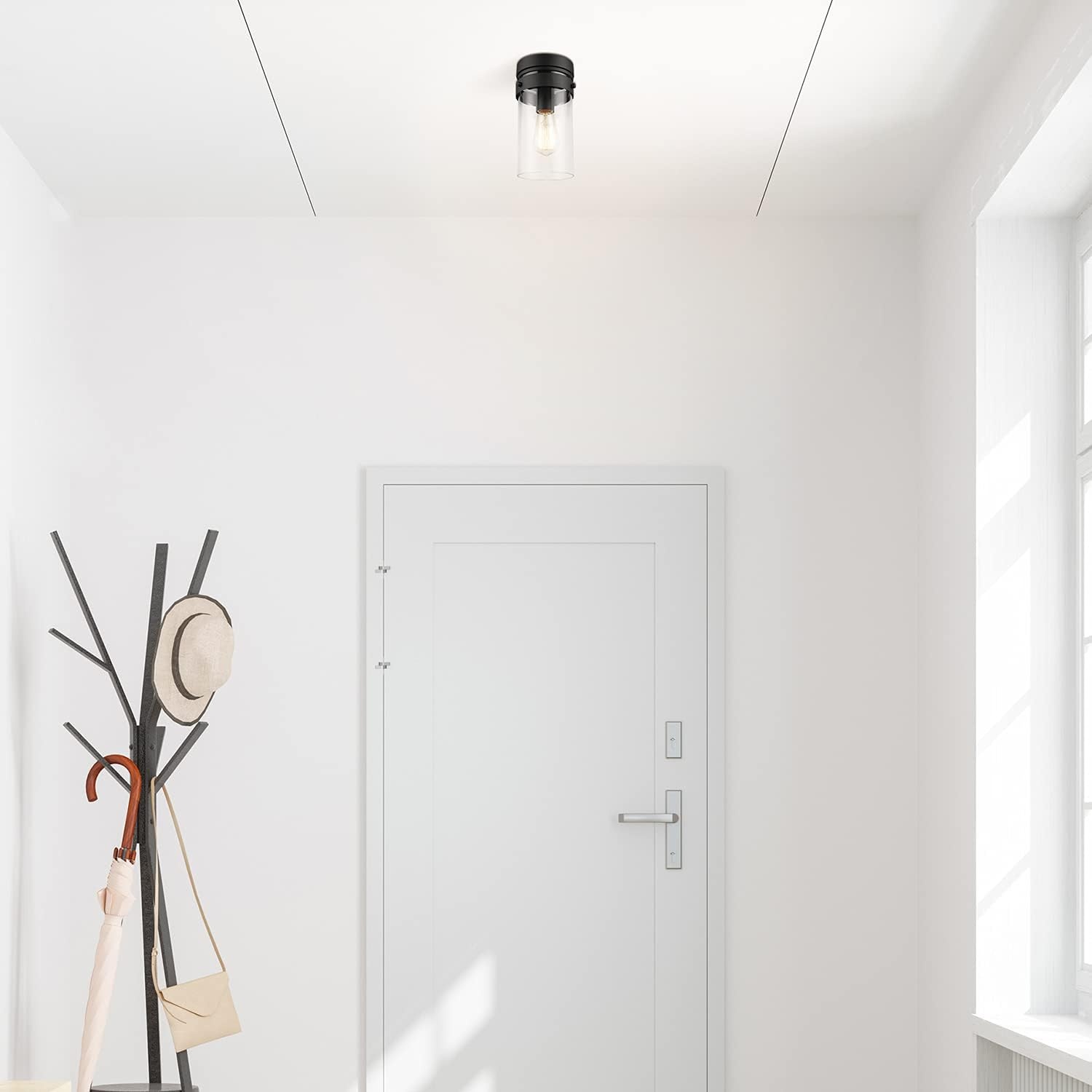 image:imageGlobe Electric 44094 1Light OutdoorIndoor Wall Sconce Black Finish Seeded Glass Shade Coastal Modern Design WeatherResistant E26 BaseMatte Black